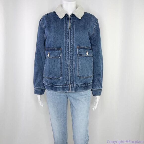 NEW Madewell Sherpa-Lined blue Denim Zip‎ Jacket, size M, NWT - Picture 3 of 16